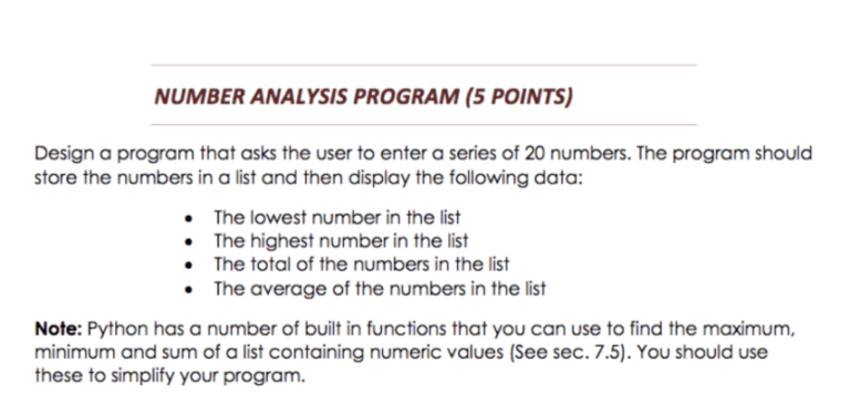 Number Analysis Program Python [Solved] - Tutor Python