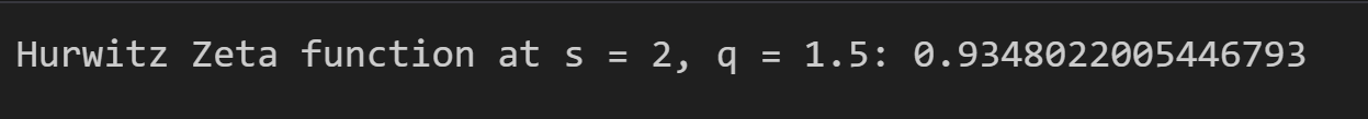 output for Hurwitz zeta function in Python using scipy