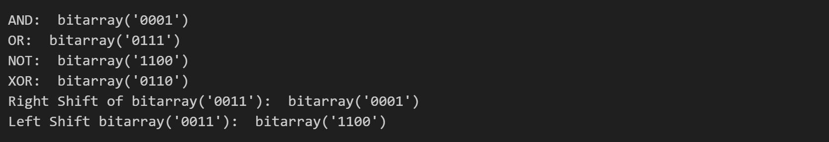 output for bit-wise logical and shift operations on bit arrays